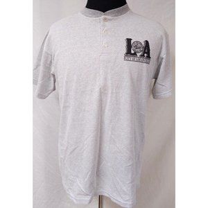 4CO Mens Large Grey Octagon Pattern City Of Los Angeles Short Sleeve Polo Shirt